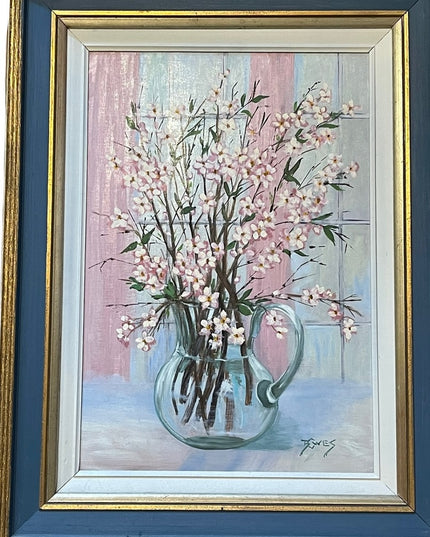 Vintage Signed  artist Flowers wood framed oil painting