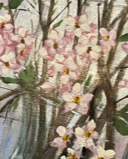 Vintage Signed  artist Flowers wood framed oil painting