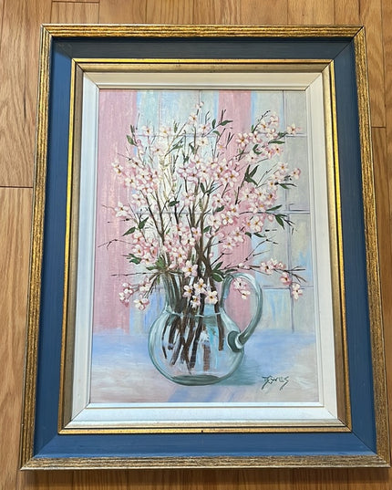 Vintage Signed  artist Flowers wood framed oil painting