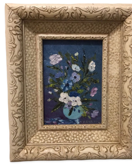 Vintsge  SM Flower painting Ornate wood frame artist signed