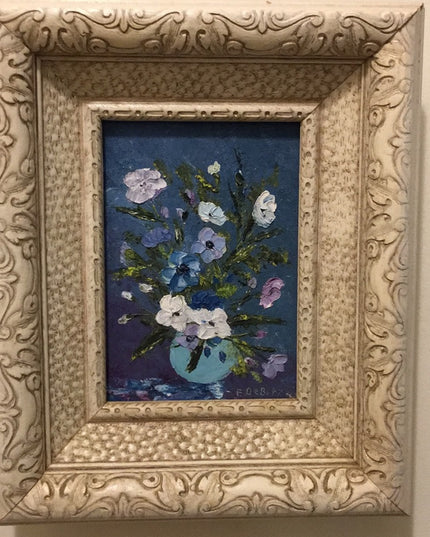 Vintsge  SM Flower painting Ornate wood frame artist signed