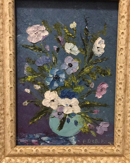 Vintsge  SM Flower painting Ornate wood frame artist signed
