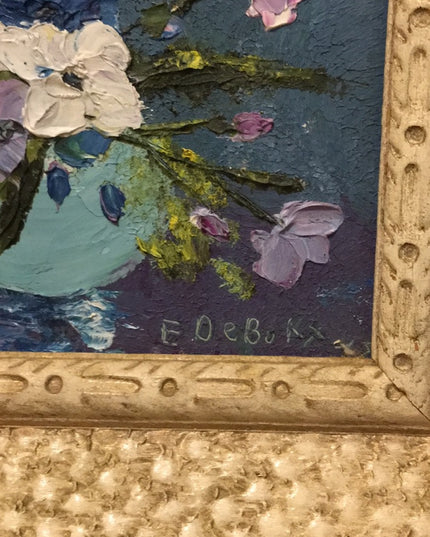 Vintsge  SM Flower painting Ornate wood frame artist signed