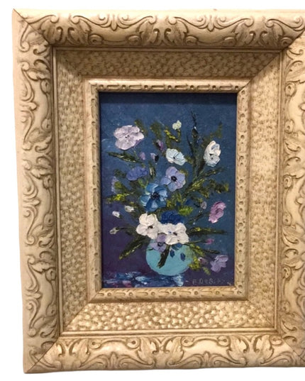 Vintsge  SM Flower painting Ornate wood frame artist signed