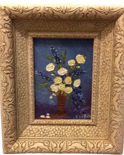 Vintage SM Flower painting Ornate wood frame