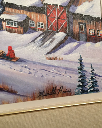 Murielle Hains  signed Oil on Canvas winter scene Painting