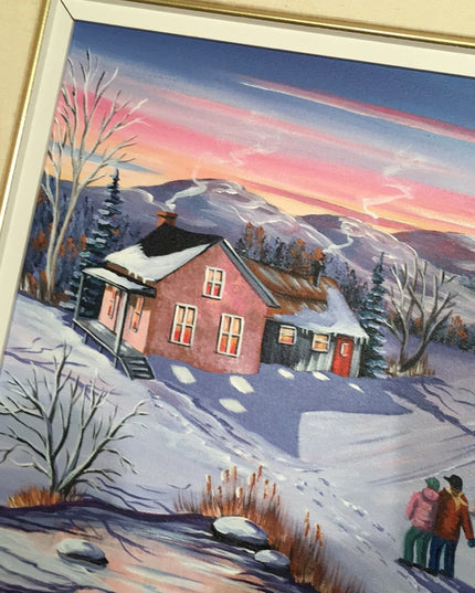 Murielle Hains  signed Oil on Canvas winter scene Painting