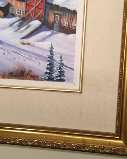 Murielle Hains  signed Oil on Canvas winter scene Painting