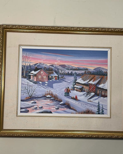 Murielle Hains  signed Oil on Canvas winter scene Painting