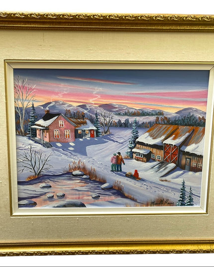 Murielle Hains  signed Oil on Canvas winter scene Painting
