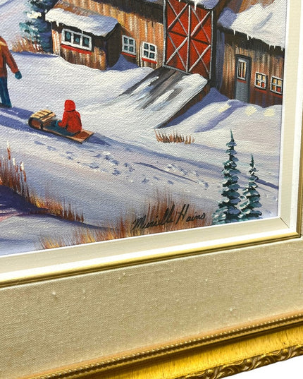 Murielle Hains  signed Oil on Canvas winter scene Painting
