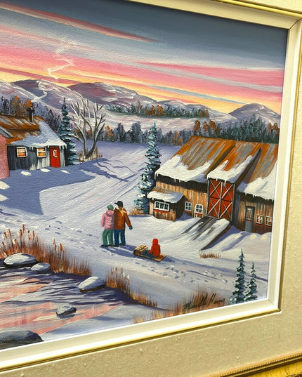 Murielle Hains  signed Oil on Canvas winter scene Painting