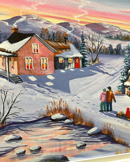 Murielle Hains  signed Oil on Canvas winter scene Painting