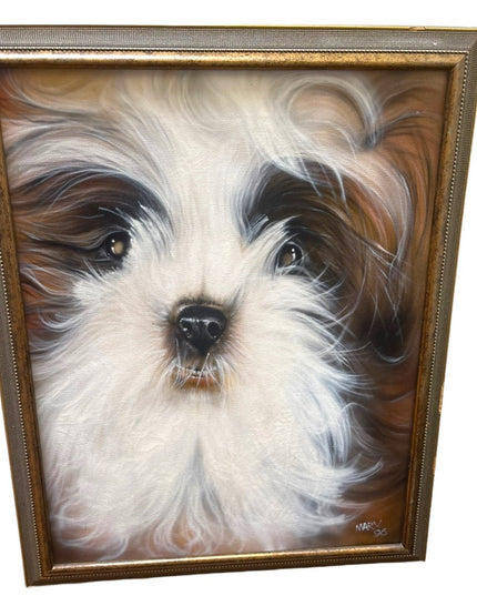 1996 Painting Schizu animal dog Signed canvas painting