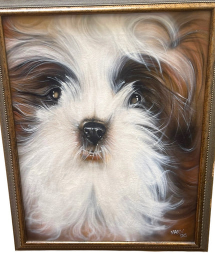 1996 Painting Schizu animal dog Signed canvas painting