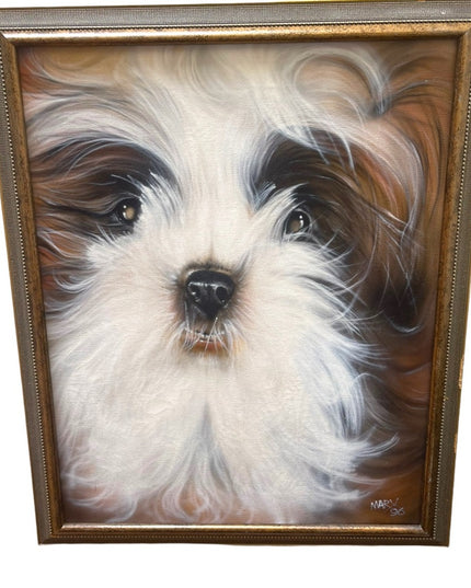 1996 Painting Schizu animal dog Signed canvas painting