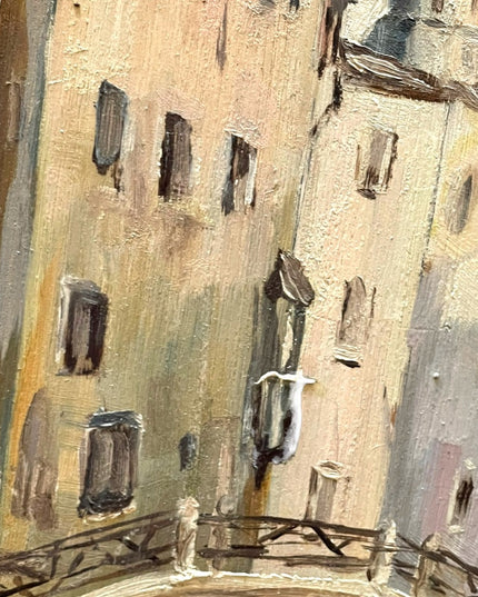 Vintage french painting signed Vittorio 1961 Venice canal framed wood masonite