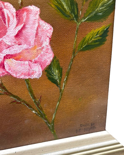 Vintage flower painting signed appx 1961 roses 11.5x13.5” Ornate wood frame