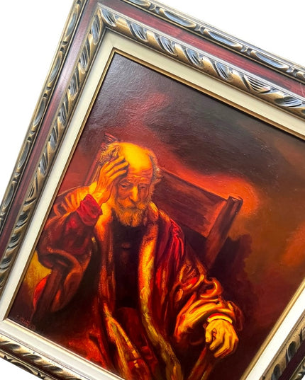 Vintage 1972 Man in an Arm chair Rembrant Repro Signed Oil painting canvas