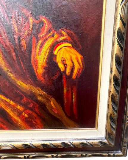 Vintage 1972 Man in an Arm chair Rembrant Repro Signed Oil painting canvas