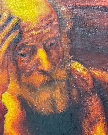 Vintage 1972 Man in an Arm chair Rembrant Repro Signed Oil painting canvas