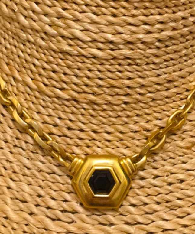 VTG Swarovski authentic ( SAL) Black crystal gold finish fancy necklace