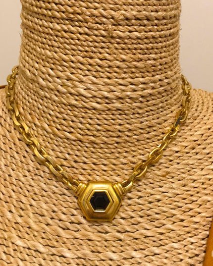 VTG Swarovski authentic ( SAL) Black crystal gold finish fancy necklace