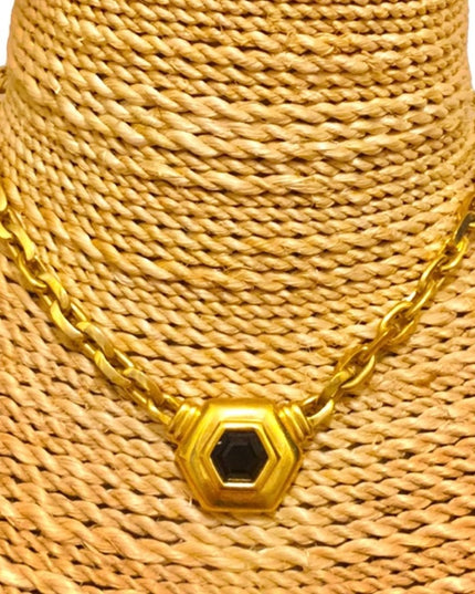 VTG Swarovski authentic ( SAL) Black crystal gold finish fancy necklace