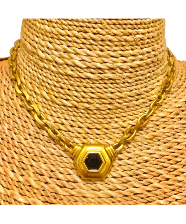 VTG Swarovski authentic ( SAL) Black crystal gold finish fancy necklace