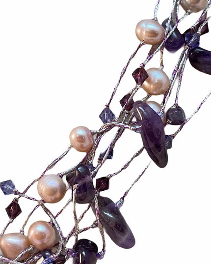 Sterling silver 925 real pearl amethyst stone multi strand necklace 💗 fa…