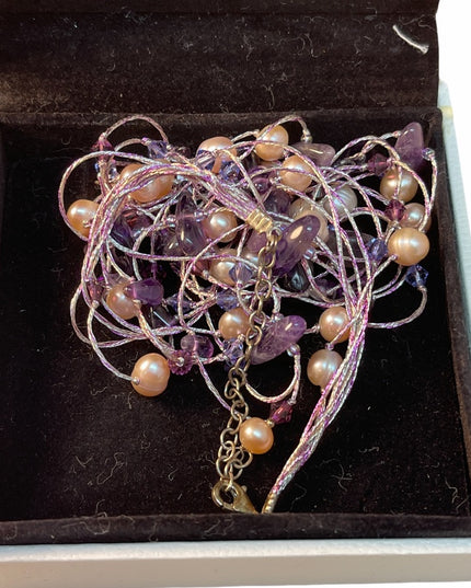 Sterling silver 925 real pearl amethyst stone multi strand necklace 💗 fa…