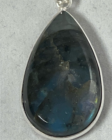 Vintage Large Labradorite Large tear drop pendant Sterling silver 925