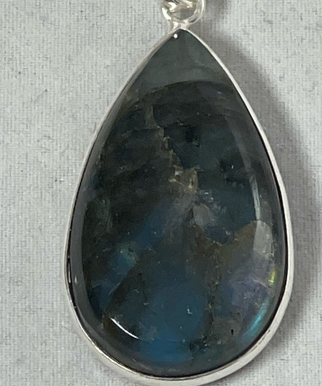 Vintage Large Labradorite Large tear drop pendant Sterling silver 925