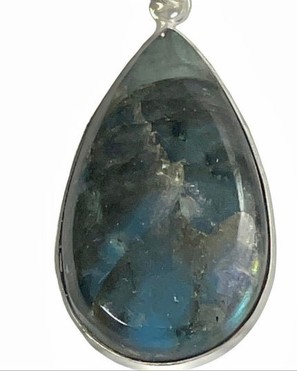 Vintage Large Labradorite Large tear drop pendant Sterling silver 925