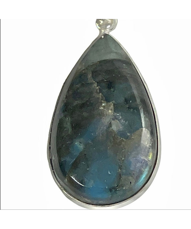 Vintage Large Labradorite Large tear drop pendant Sterling silver 925