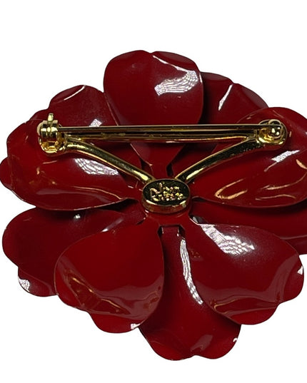 Fancy Joan Rivers Retired Red polka dot flower brooch in box