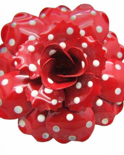 Fancy Joan Rivers Retired Red polka dot flower brooch in box