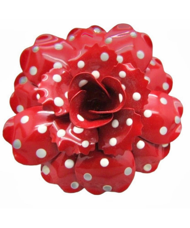 Fancy Joan Rivers Retired Red polka dot flower brooch in box