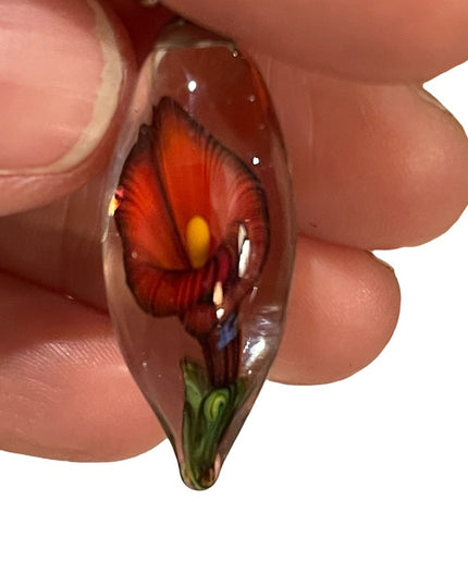 Vintage Murano Art glass Flower tear drop pendant necklace silver tone