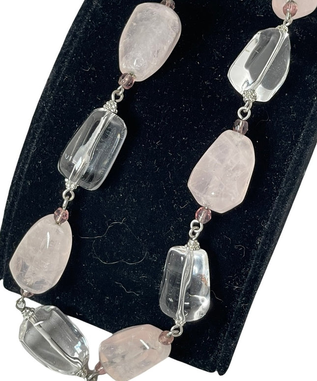 Large rose quartz & clear polished quartz stone choker  Necklace…