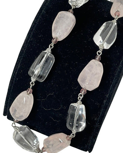 Large rose quartz & clear polished quartz stone choker  Necklace…