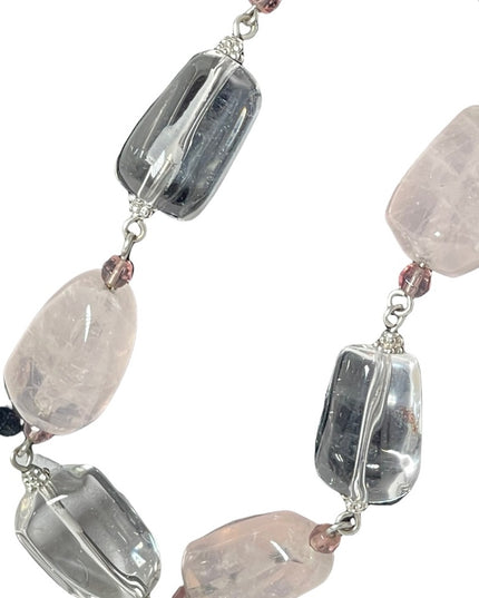 Large rose quartz & clear polished quartz stone choker  Necklace…