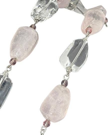 Large rose quartz & clear polished quartz stone choker  Necklace…