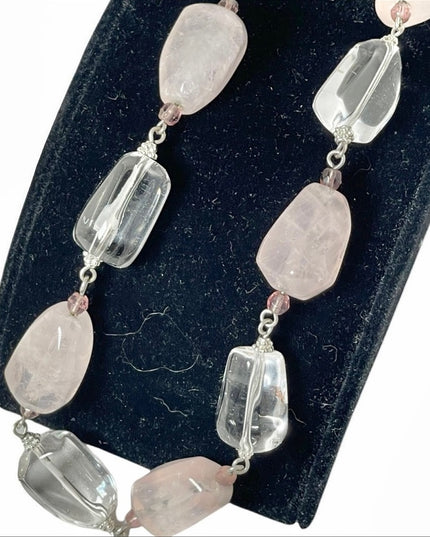 Large rose quartz & clear polished quartz stone choker  Necklace…