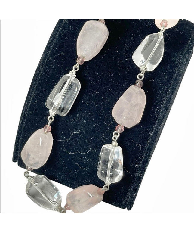 Large rose quartz & clear polished quartz stone choker  Necklace…