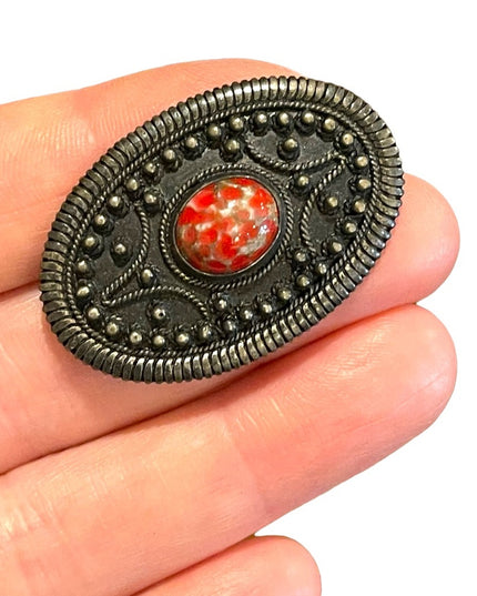 Victorian 800 silver stone brooch with stone Antique
