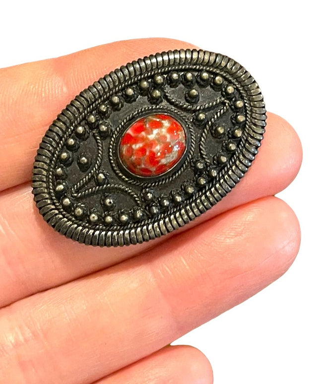 Victorian 800 silver stone brooch with stone Antique