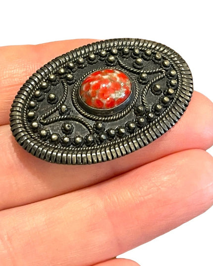 Victorian 800 silver stone brooch with stone Antique