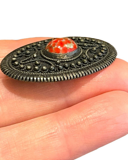 Victorian 800 silver stone brooch with stone Antique