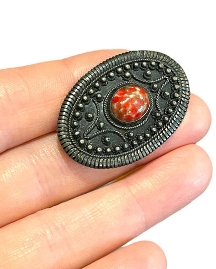 Victorian 800 silver stone brooch with stone Antique